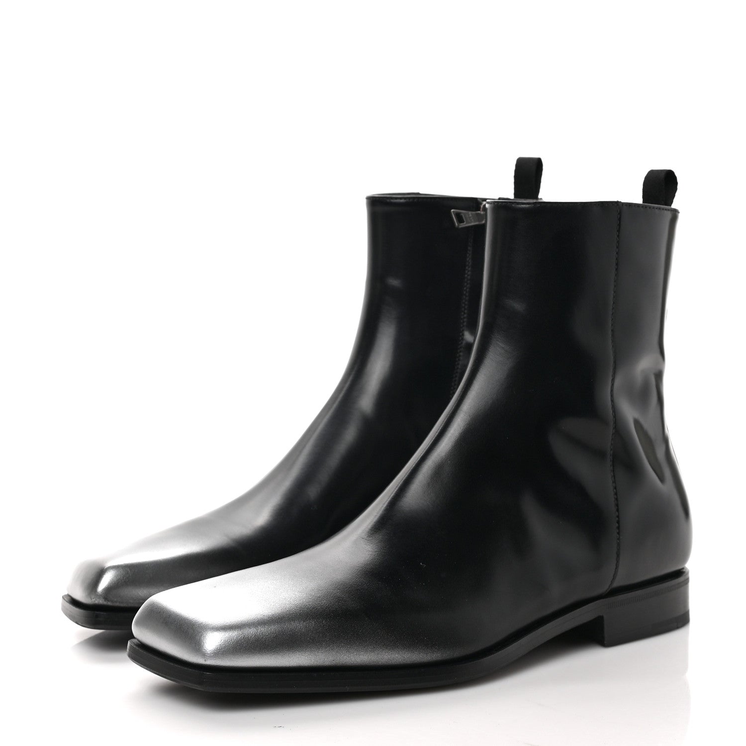 Prada Spazzolato Sfumato Mens Square Toe Ankle Boots 8 Black Argento 3 of 9