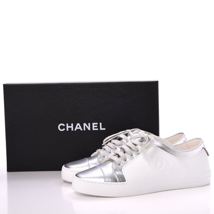 Chanel Iridescent Calfskin Sneakers 38.5 White Silver 10 of 10