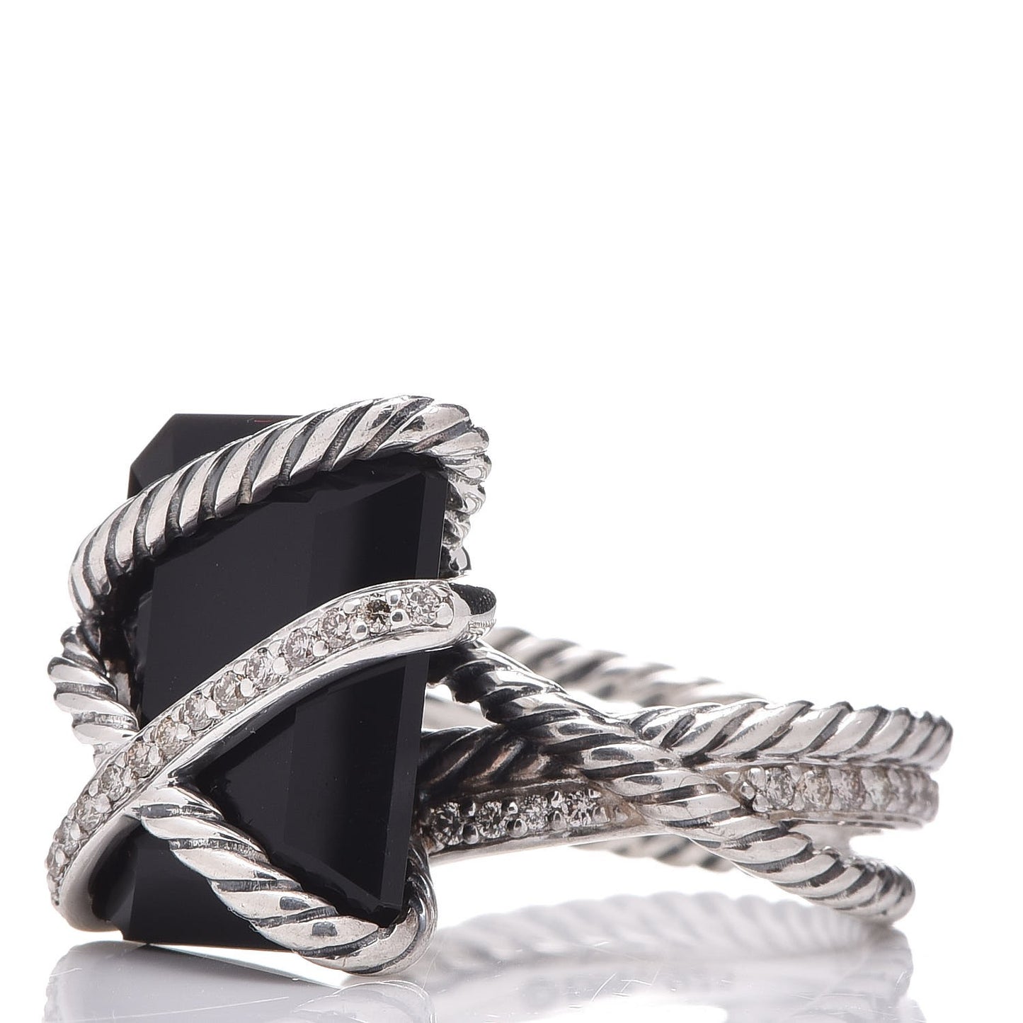 Sterling Silver Diamond Black Onyx 15mm Cable Wrap Ring 52 6