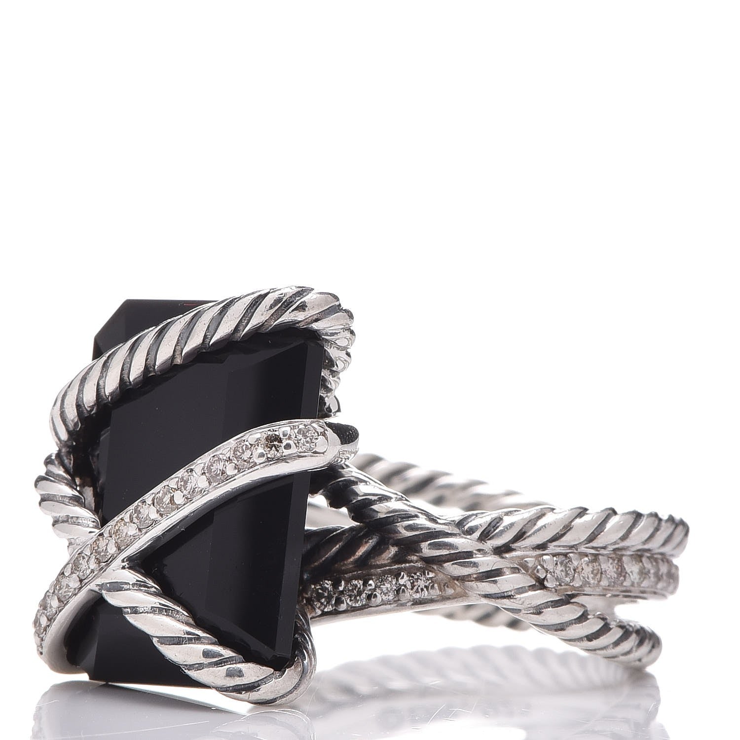 David Yurman Sterling Silver Diamond Black Onyx 15mm Cable Wrap Ring 52 6 3 of 12