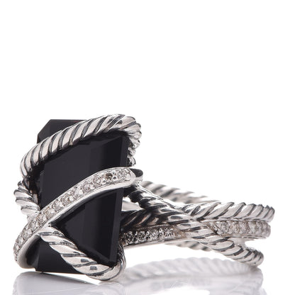 David Yurman Sterling Silver Diamond Black Onyx 15mm Cable Wrap Ring 52 6 3 of 12