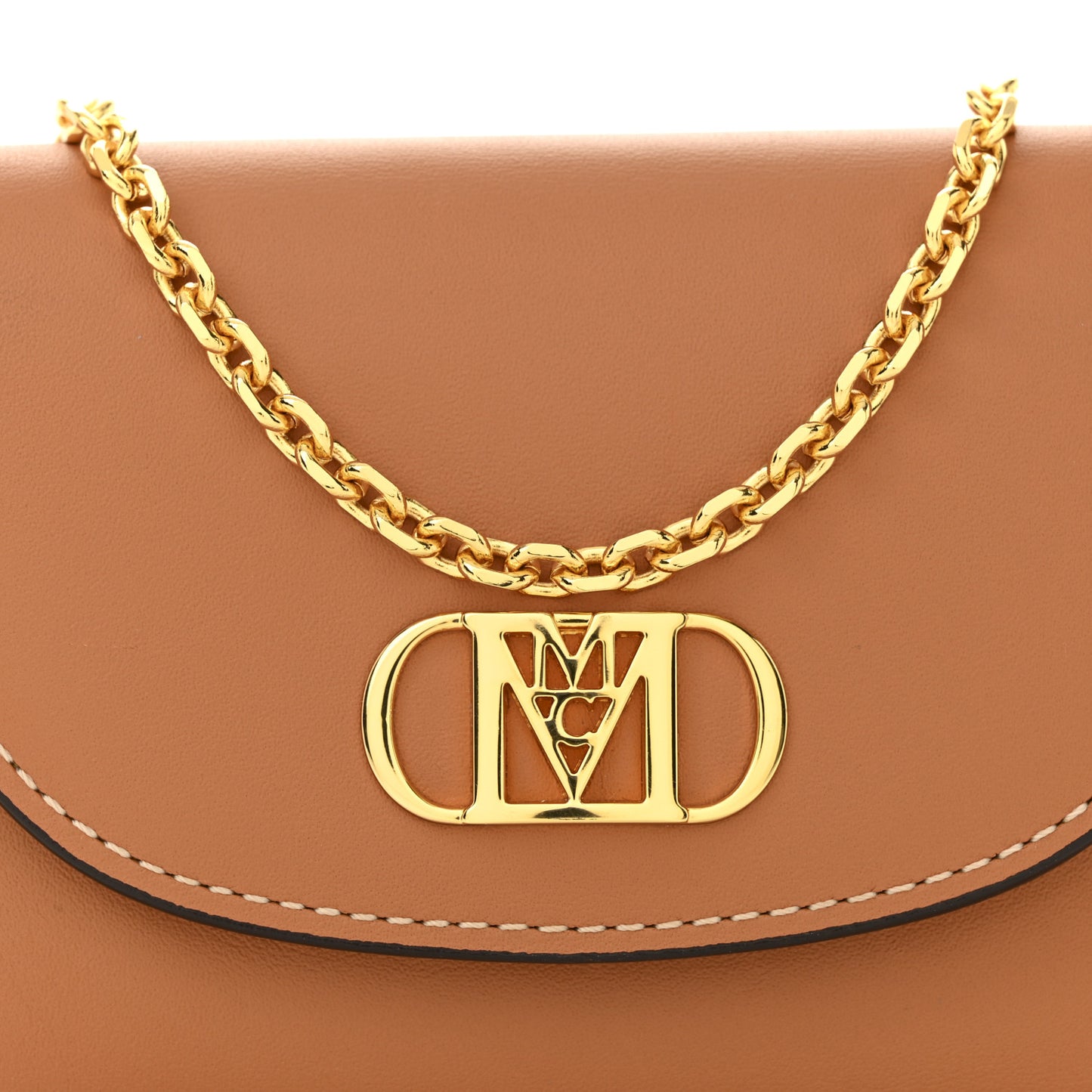 Calfskin Mode Mini Travia Chain Wallet Cognac