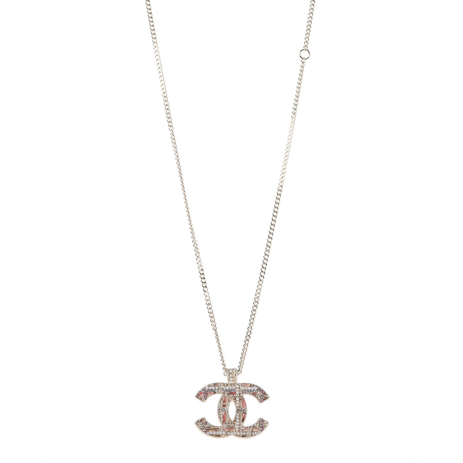 Chanel Crystal Pearl Resin CC Necklace Pink Gold 1 of 6