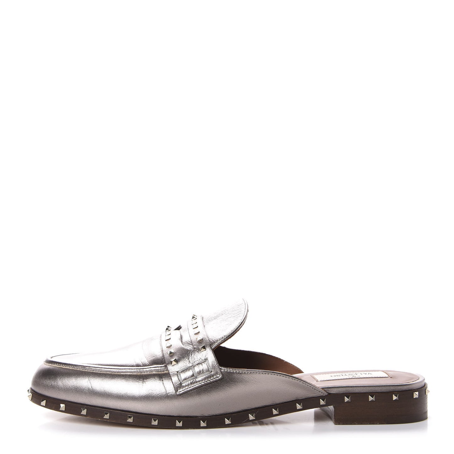 Metallic Lambskin Soul Rockstud Flat Mules 40 Silver