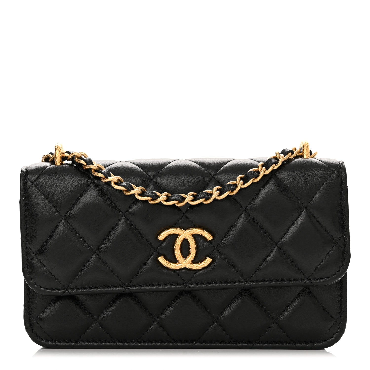 Chanel Lambskin Quilted Dynasty Flap Phone Holder With Chain Black 1 of 11