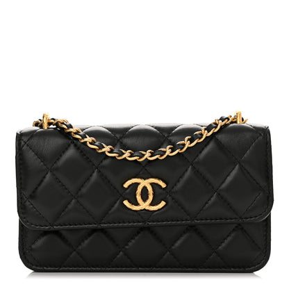 Chanel Lambskin Quilted Dynasty Flap Phone Holder With Chain Black 1 of 11