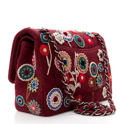 Chanel Felt Flower Embroidered Jumbo Double Flap Burgundy Multicolor 3 of 11