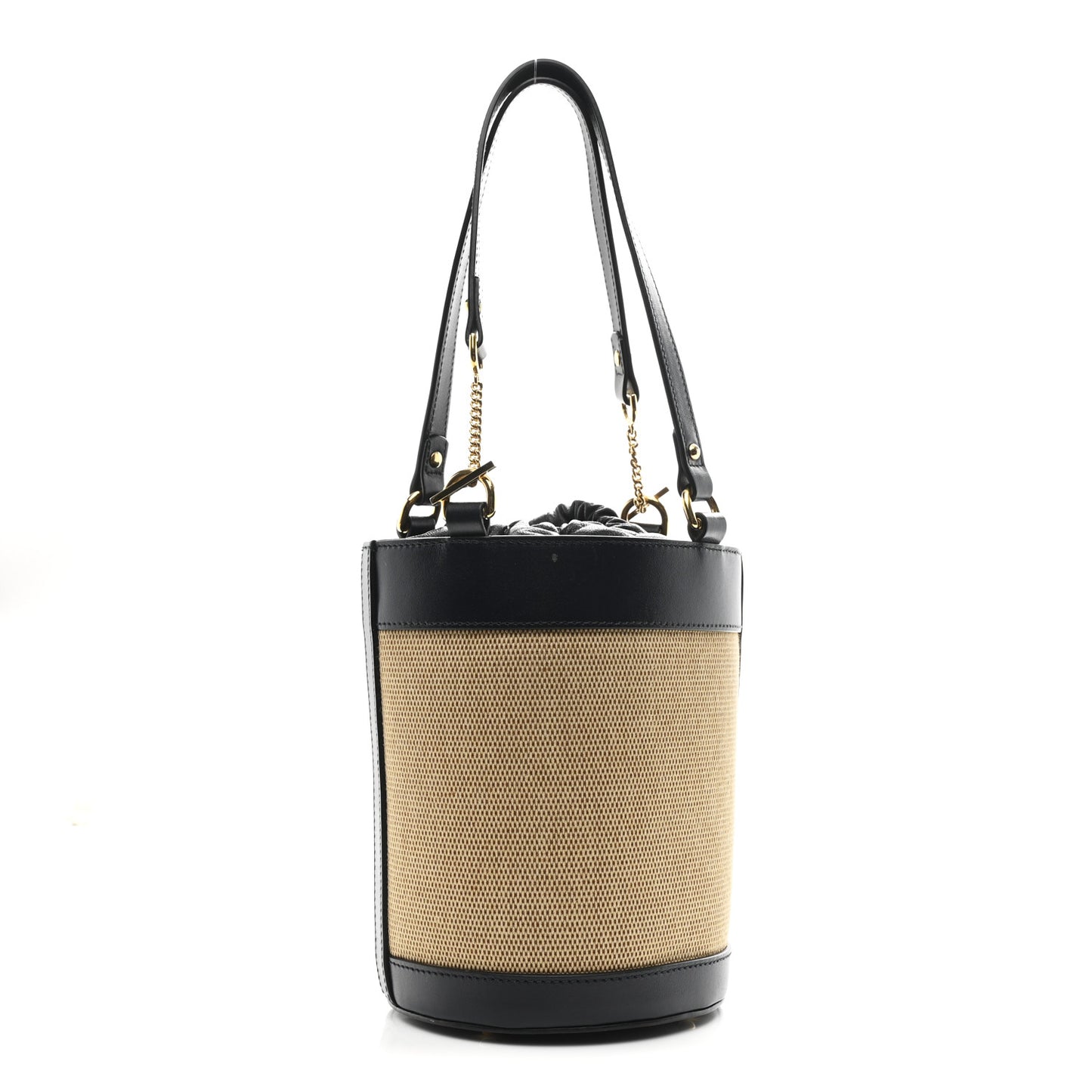 Canvas Calfskin Small Horsebit 1955 Drawstring Bucket Bag Natural Black