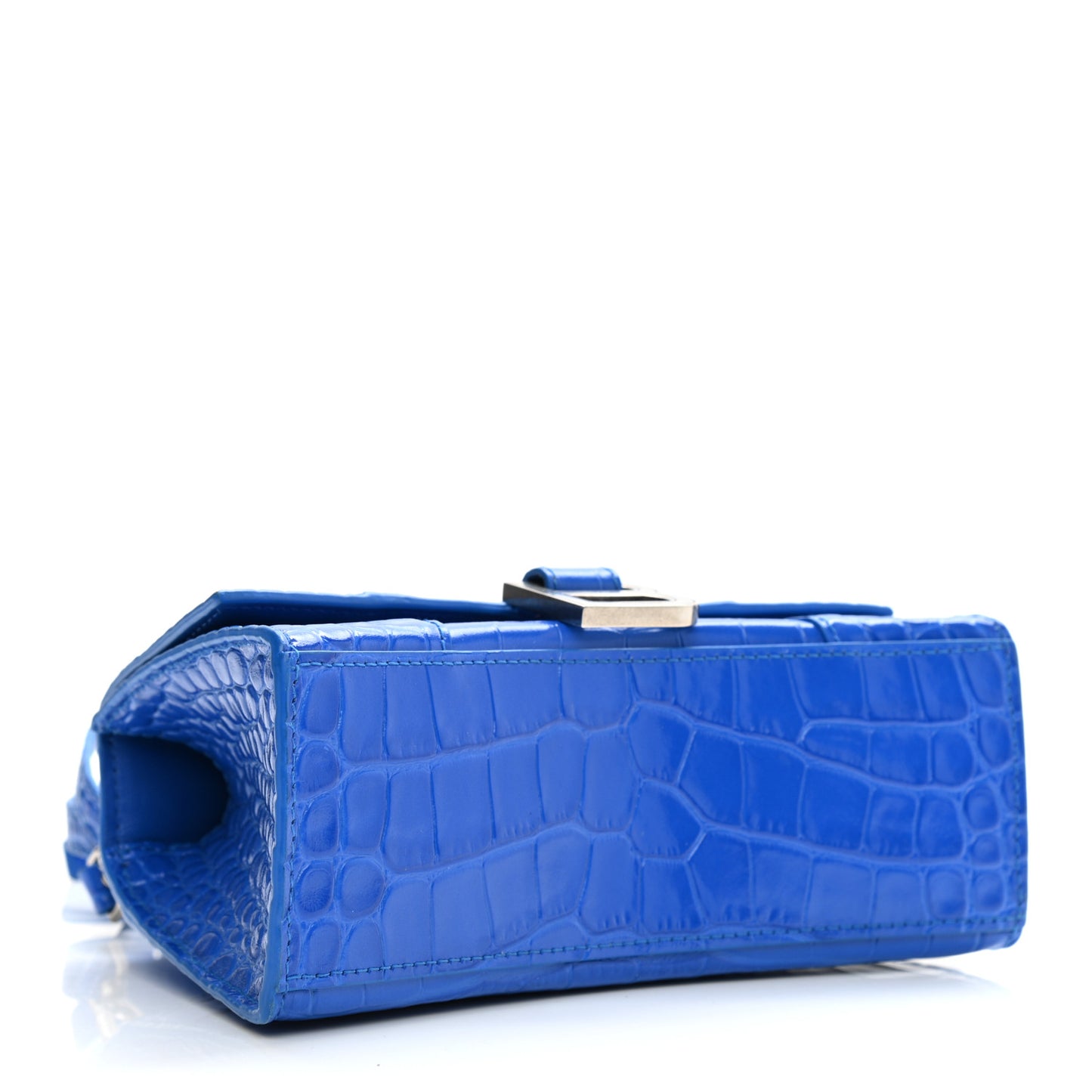 Shiny Calfskin Crocodile Embossed Hourglass Top Handle Bag XS Royal Blue
