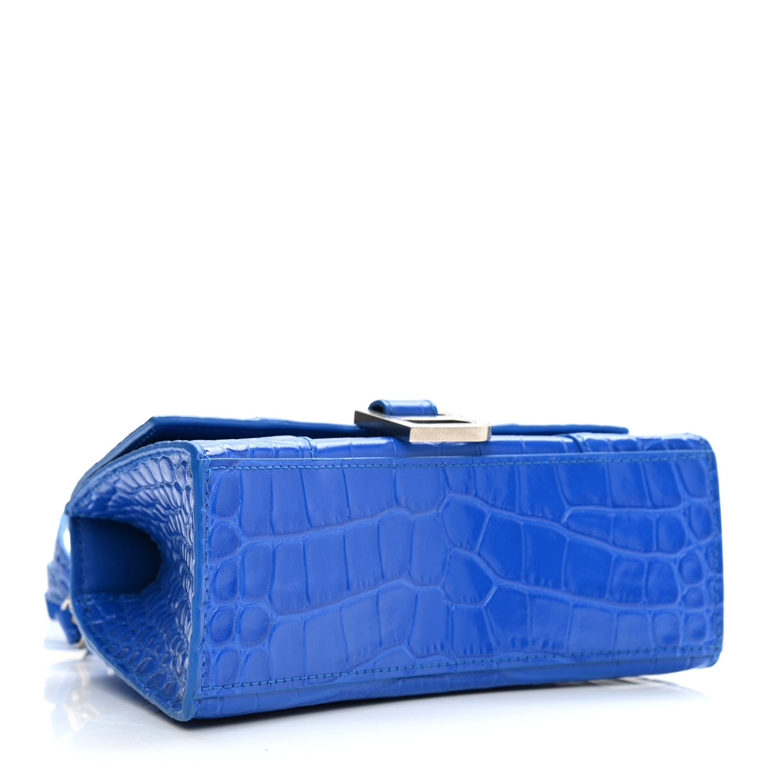 Balenciaga Shiny Calfskin Crocodile Embossed Hourglass Top Handle Bag XS Royal Blue 4 of 13