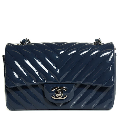 Chanel Patent Chevron Quilted Mini Rectangular Flap Navy Blue 1 of 8