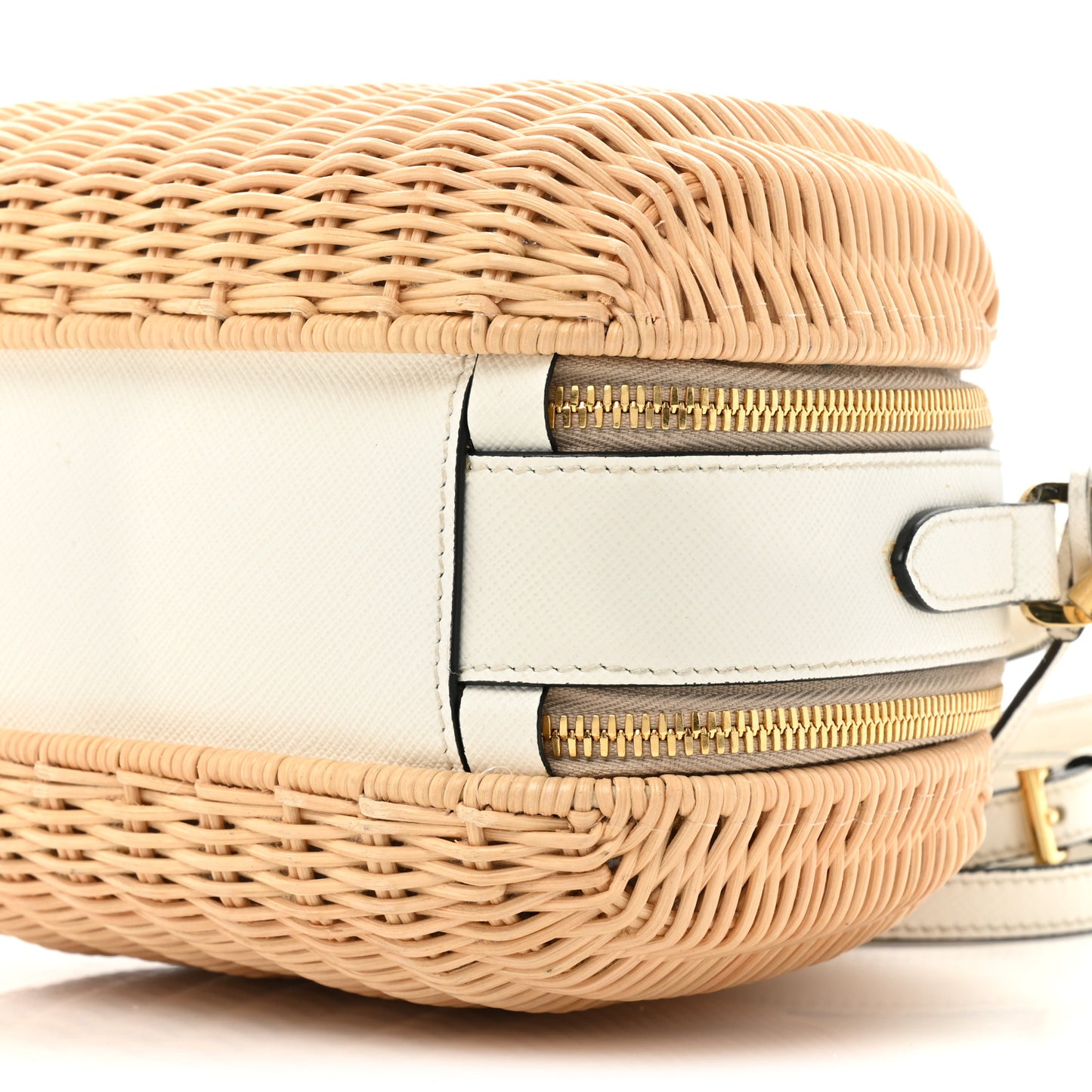 Wicker Saffiano Midolino Odette Top Handle Bag Tan White