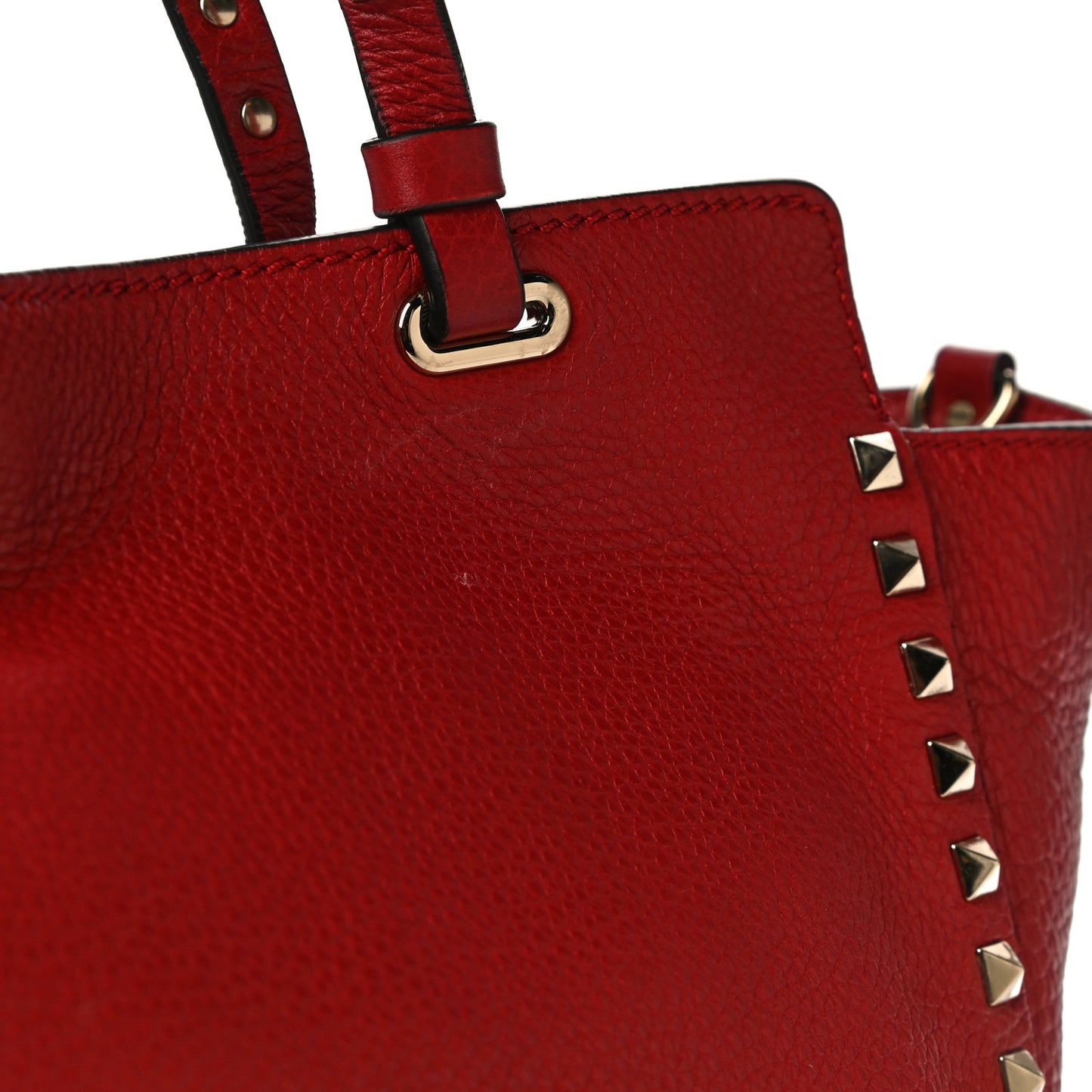 Pebbled Calfskin Medium Rockstud Tote Rosso Valentino