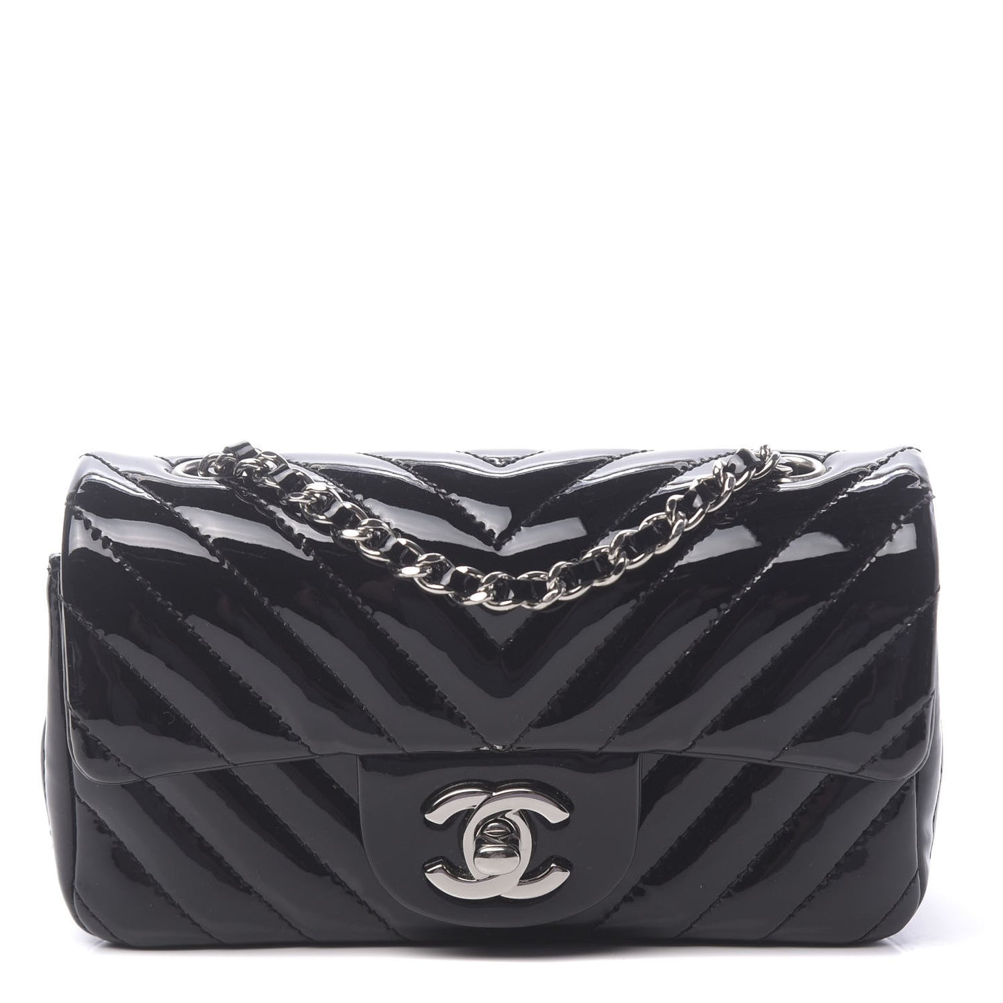 Patent Calfskin Chevron Quilted Extra Mini Flap Black