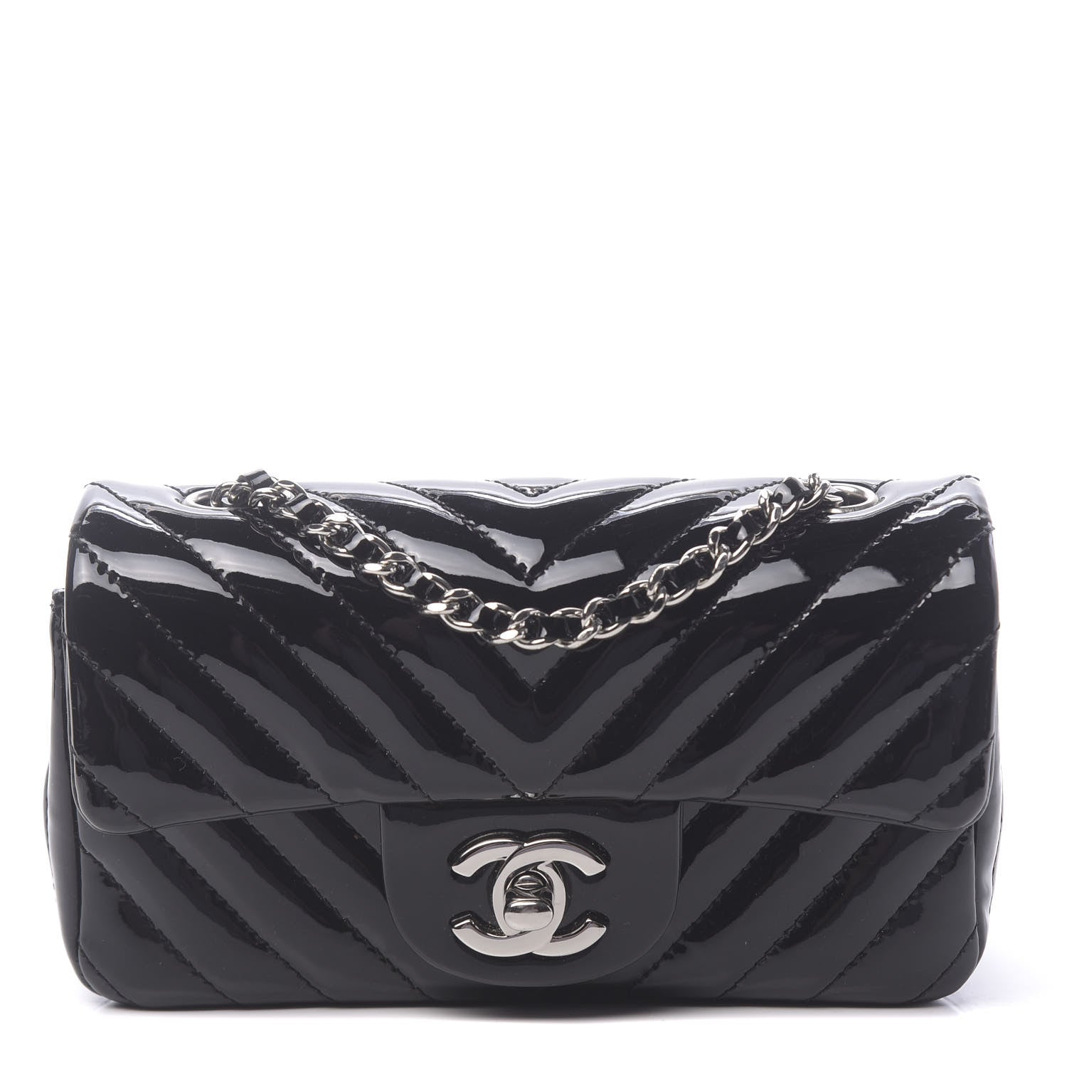 Chanel Patent Calfskin Chevron Quilted Extra Mini Flap Black 1 of 10