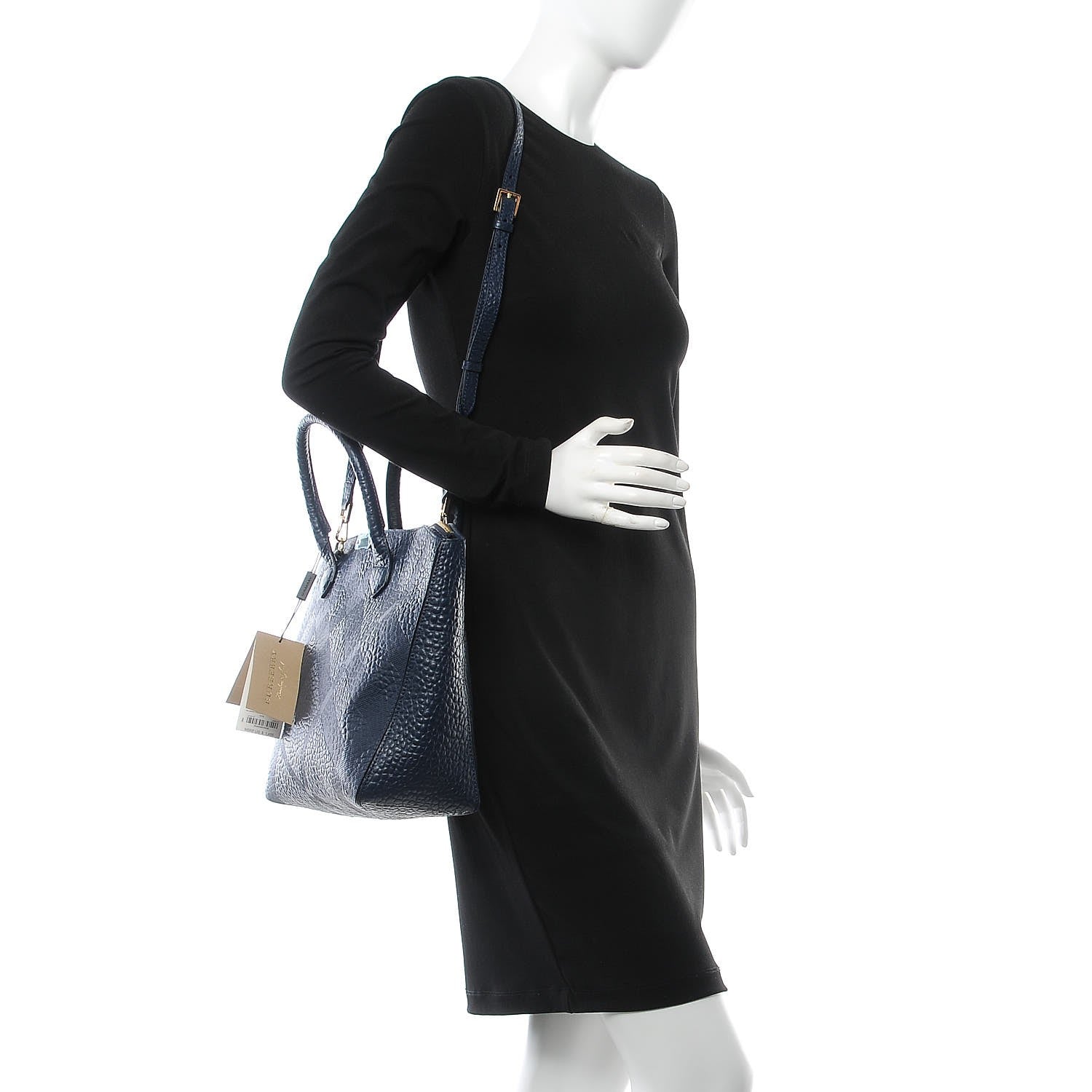 Burberry Heritage Grain Check Embossed Medium Dewsbury Tote Blue Carbon 3 of 9