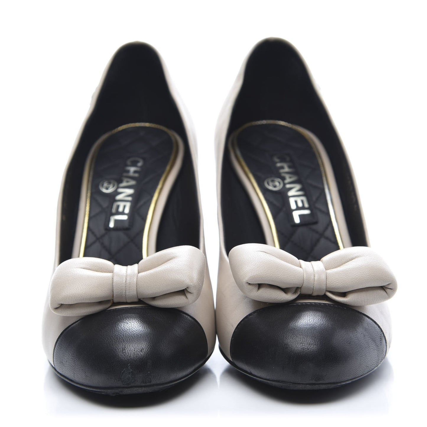 Lambskin Cap Toe Bow Pumps 35.5Beige Black