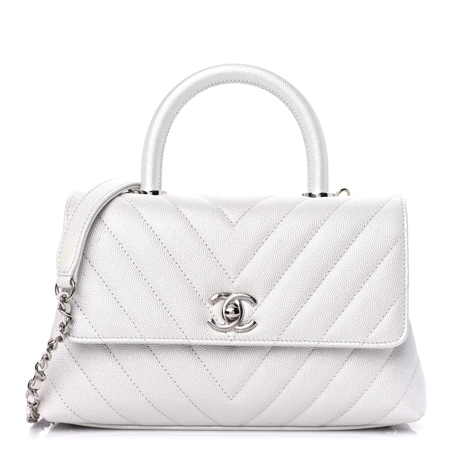 Chanel Iridescent Caviar Chevron Quilted Mini Coco Handle Flap White 1 of 10