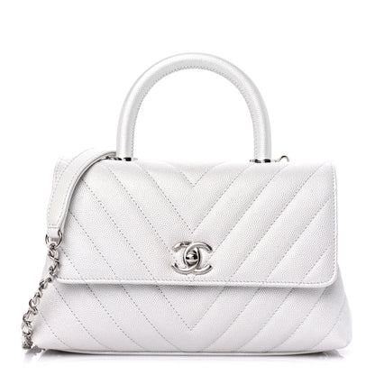 Chanel Iridescent Caviar Chevron Quilted Mini Coco Handle Flap White 1 of 10