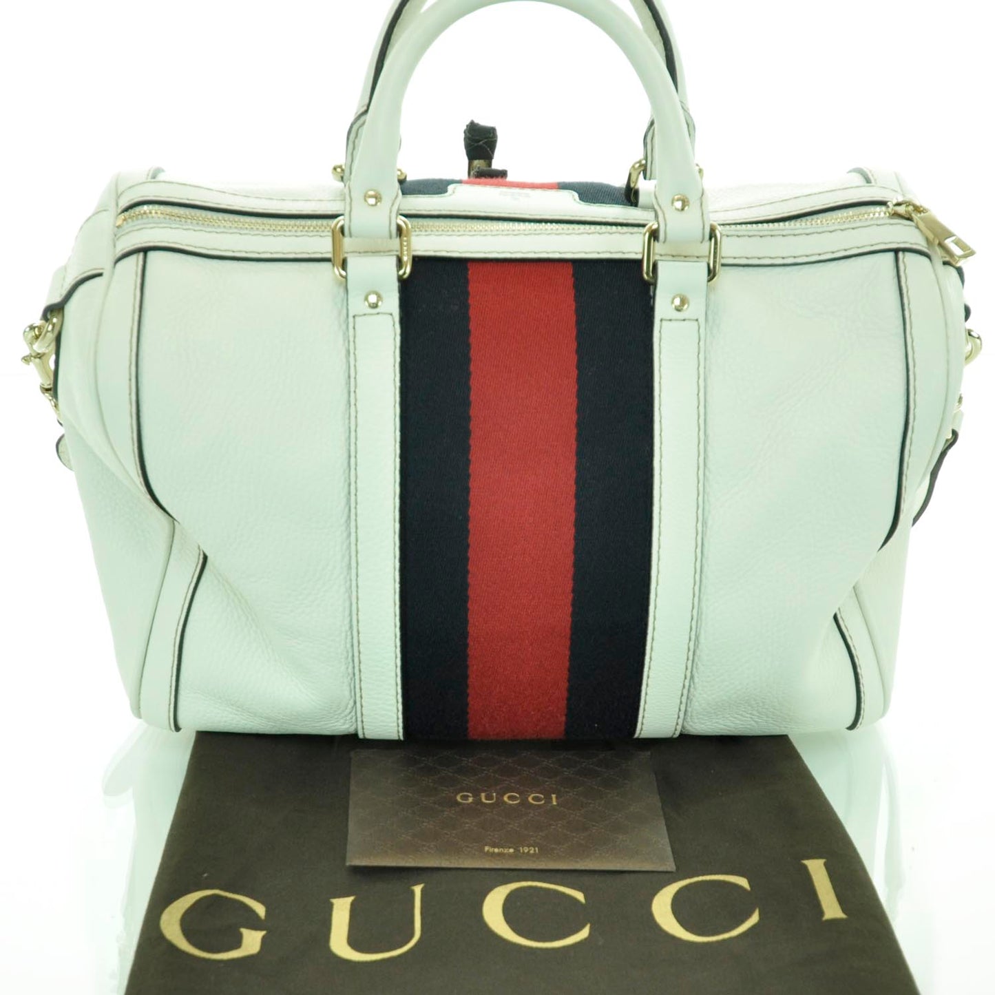 Leather Vintage Web Boston White