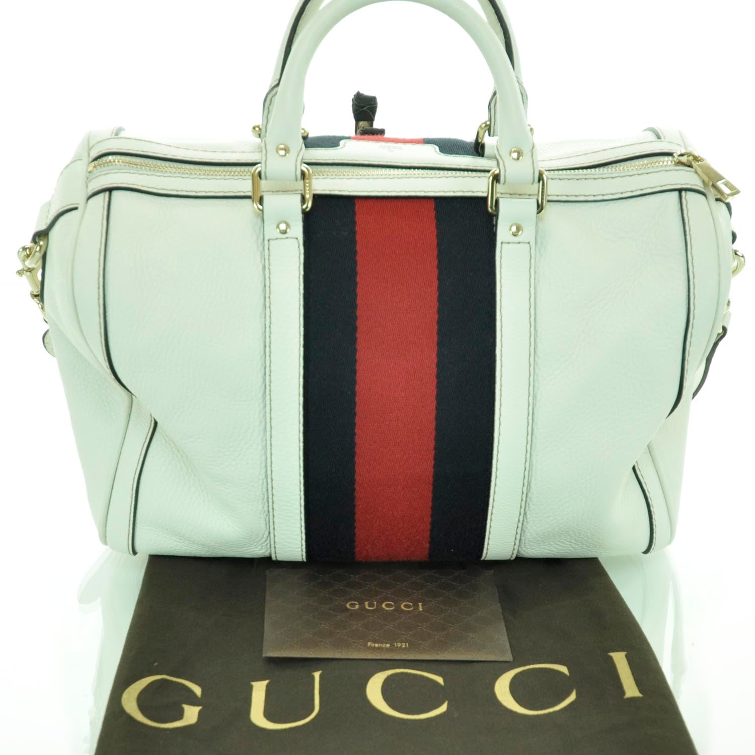 Gucci Leather Vintage Web Boston White 3 of 12