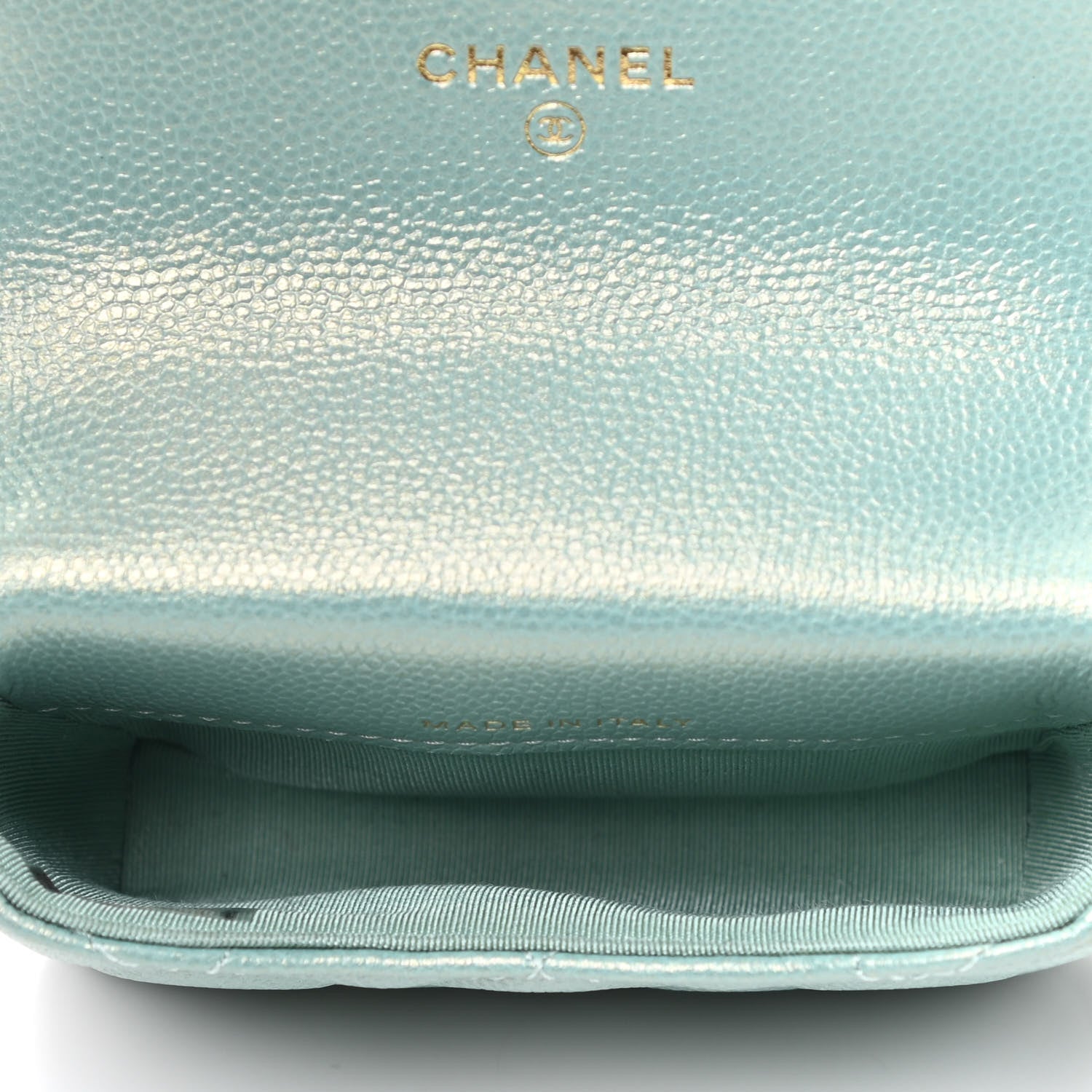 Chanel Iridescent Caviar Quilted Pearl Card Holder On Chain Green 3 of 3