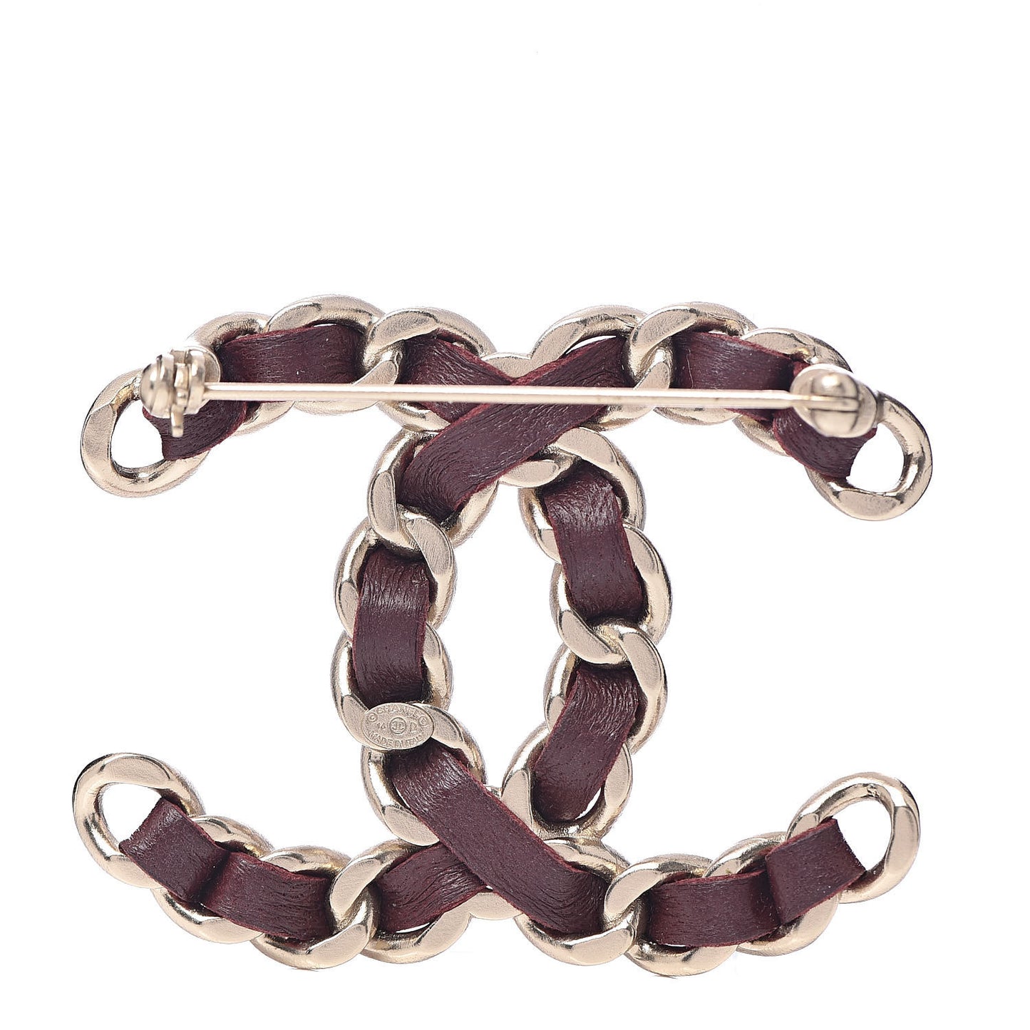 Lambskin Chain CC Brooch Burgundy