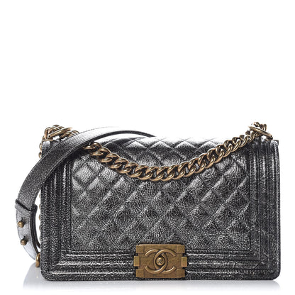 Chanel Cracked Metallic Calfskin Quilted Medium Boy Flap Dark Silver 1 of 9