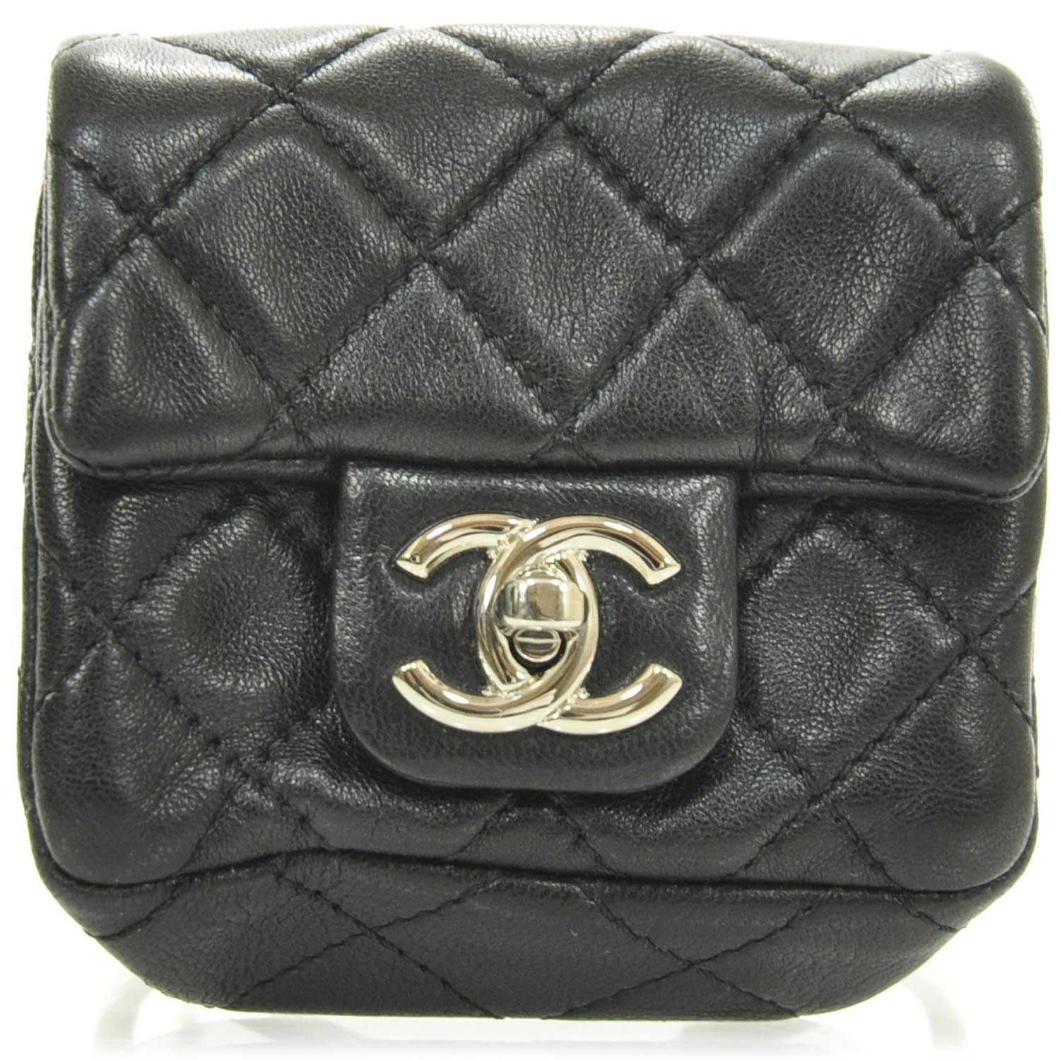 Chanel Lambskin Quilted Mini Tibet Bag Charm Keychain Black 1 of 8