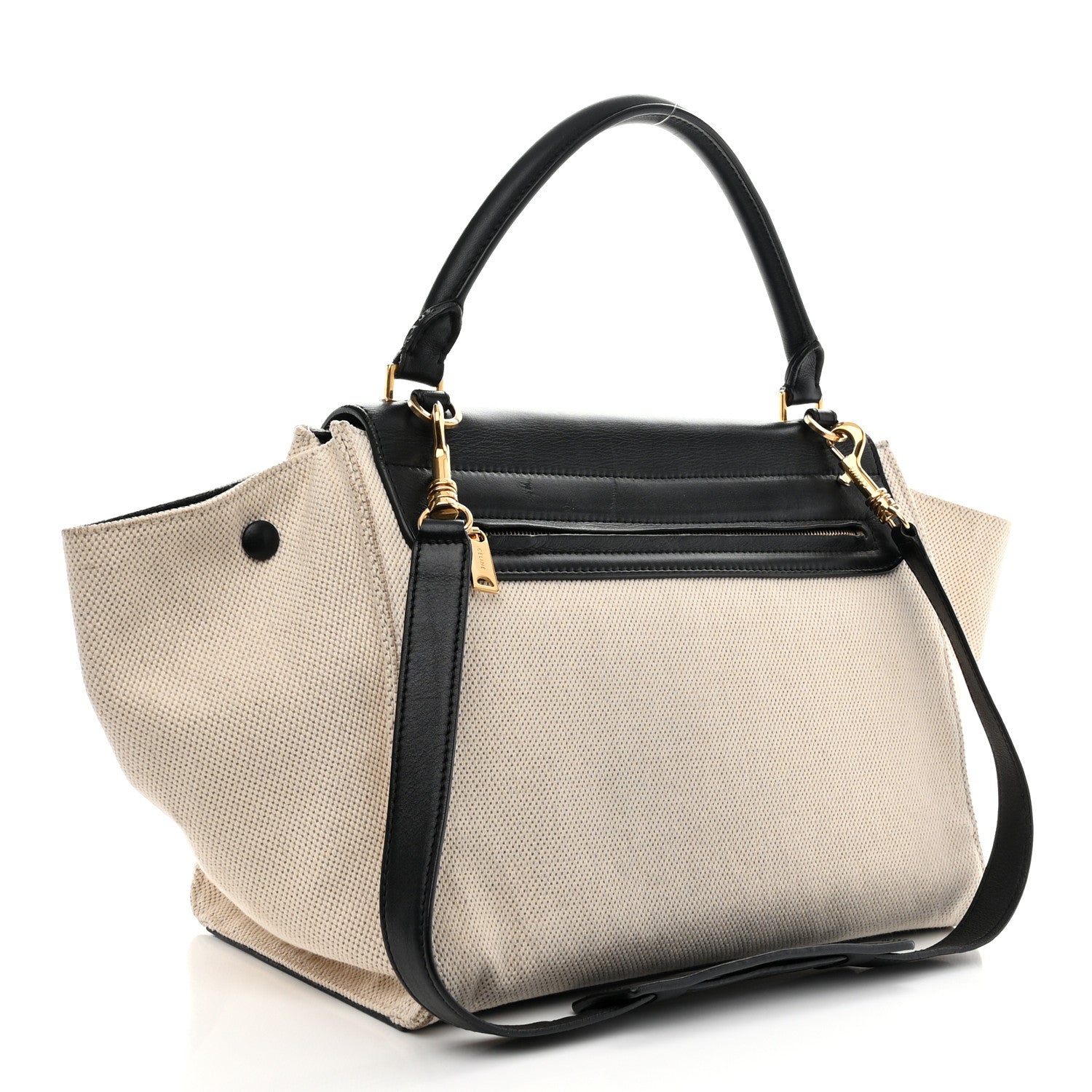 Celine Smooth Calfskin Canvas Medium Trapeze Cream 3 of 17