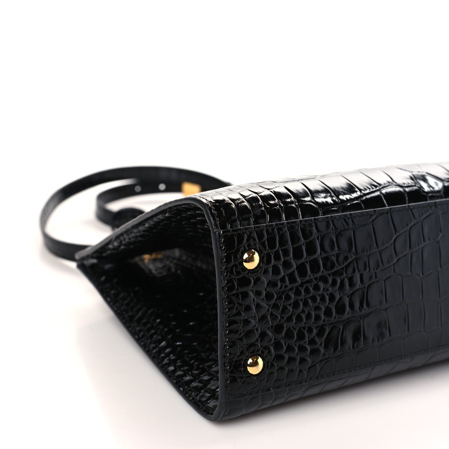 Crocodile Embossed Calfskin Mini Frances Tote Black
