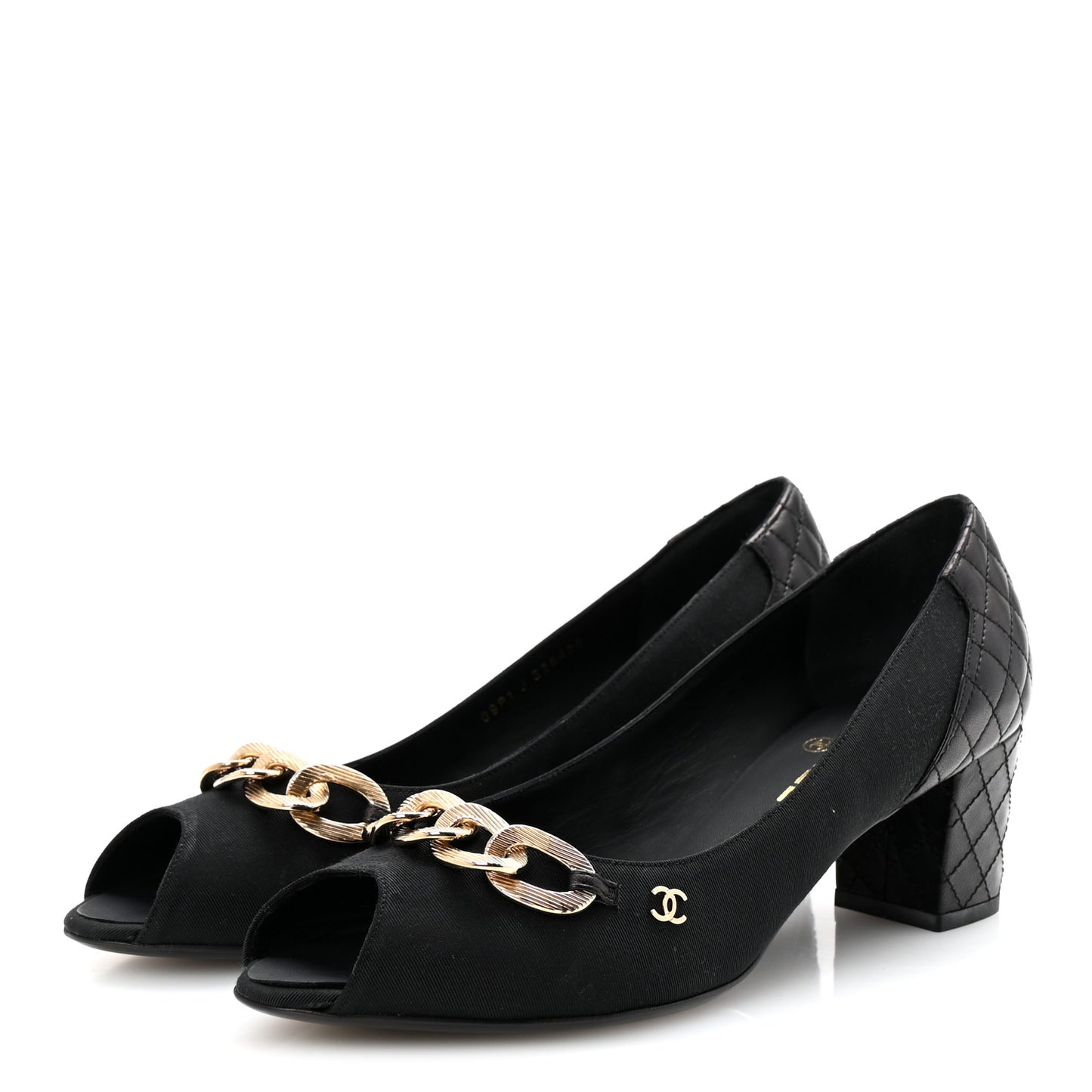 Nylon Lambskin Quilted Chain CC Pumps 40 Black