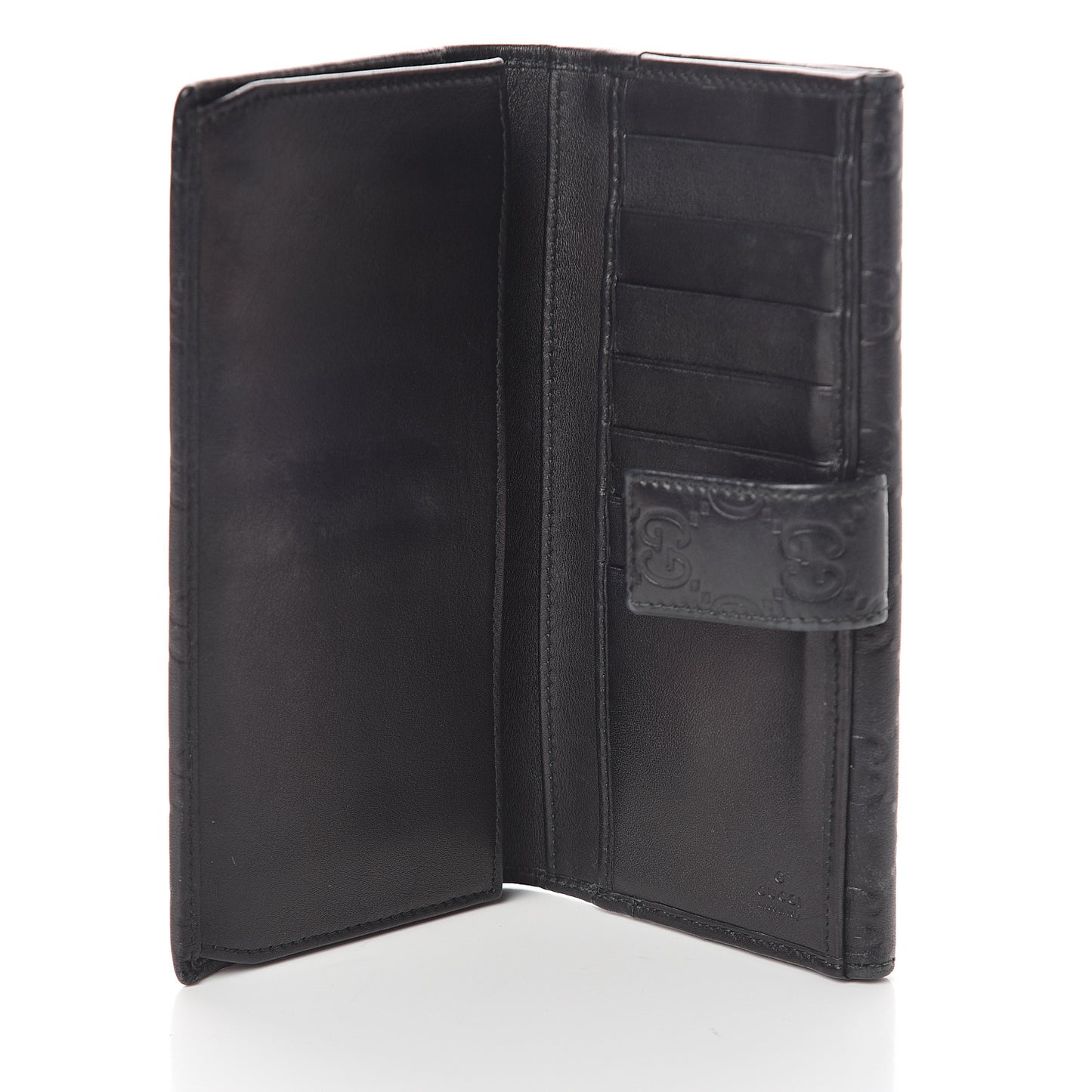 Guccissima Margaux Calfskin Metal Bar Continental Flap Wallet Black
