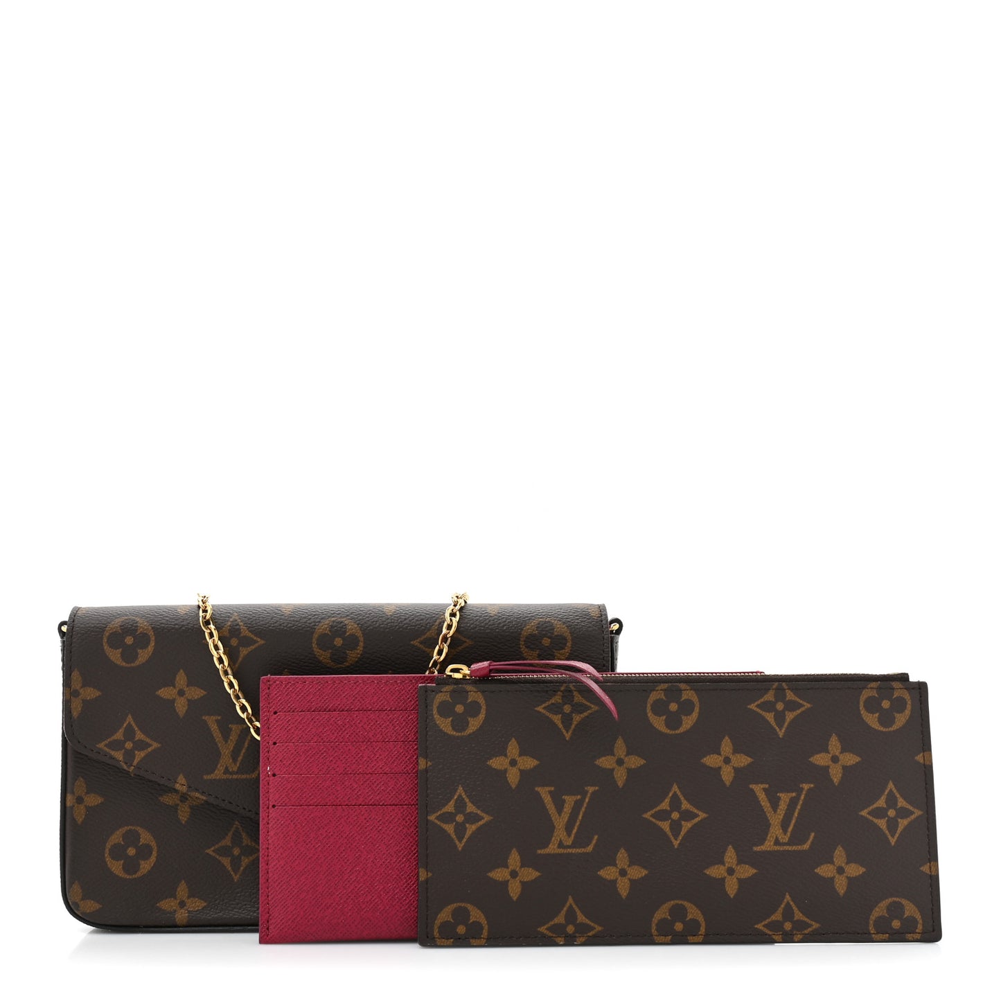 LOUIS VUITTON Monogram Pochette Felicie Chain Wallet Fuchsia