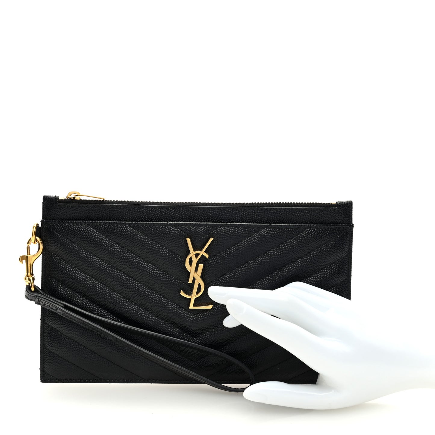 SAINT LAURENT Grain De Poudre Chevron Monogram Large Bill Pouch Black