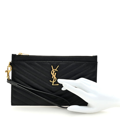 Saint Laurent SAINT LAURENT Grain De Poudre Chevron Monogram Large Bill Pouch Black 2 of 7
