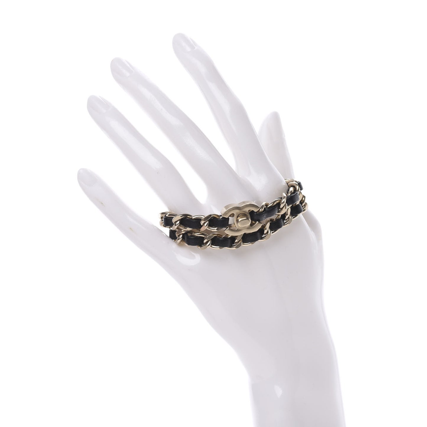 Lambskin CC Turnlock Double Chain Bracelet Black Gold