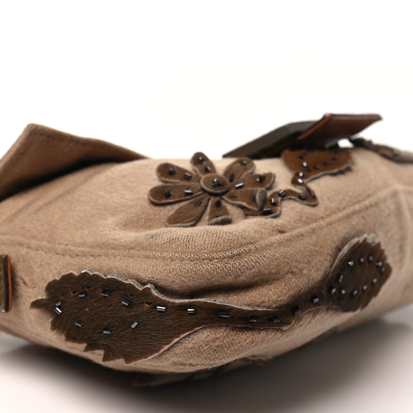 Wool Pony Hair Flower Applique Baguette Brown