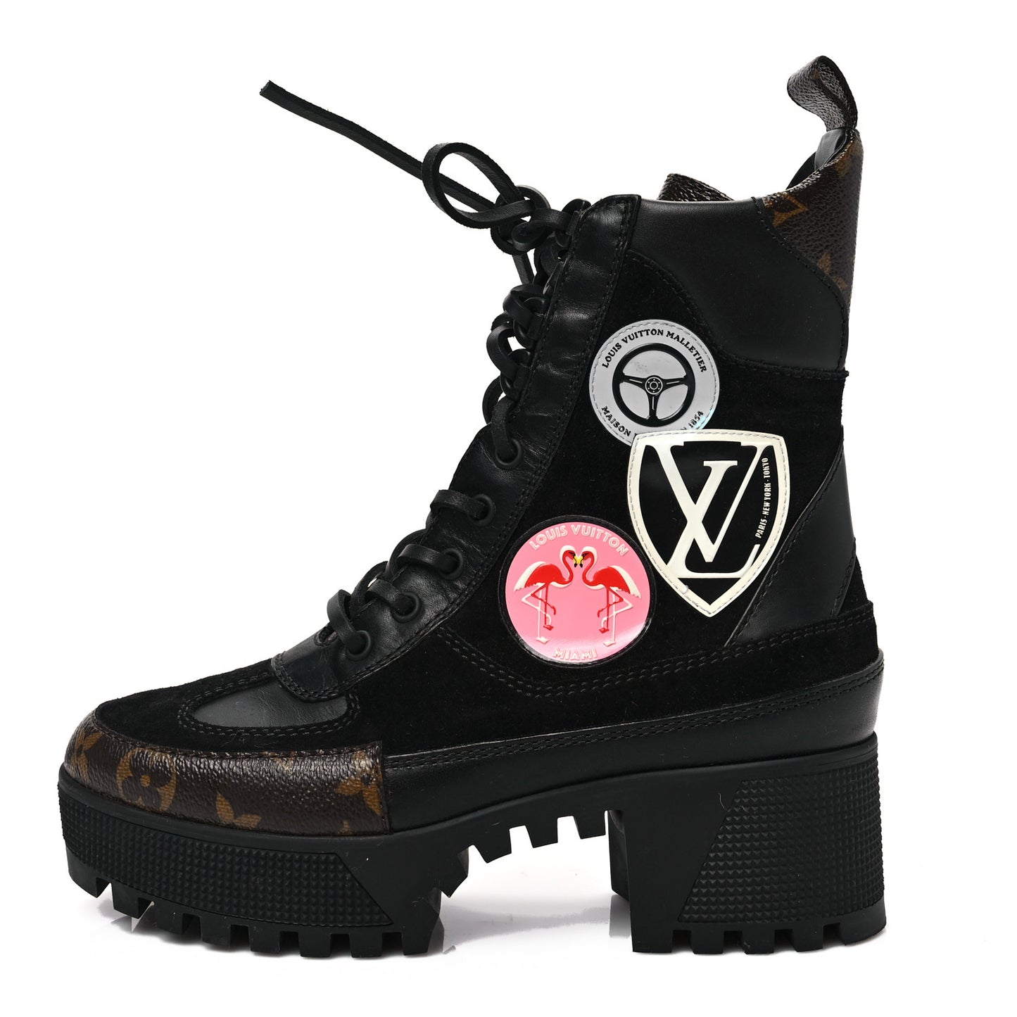 Suede Calfskin Monogram Checkpoint Platform Desert Boots 36 Black