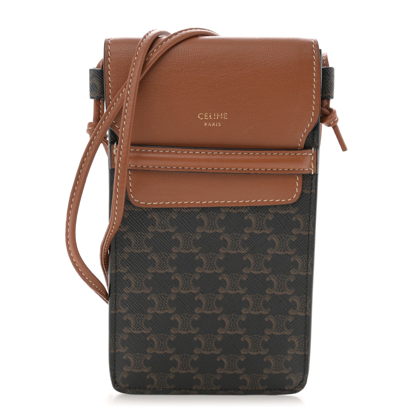 Triomphe Canvas Lambskin Phone Pouch With Flap Tan