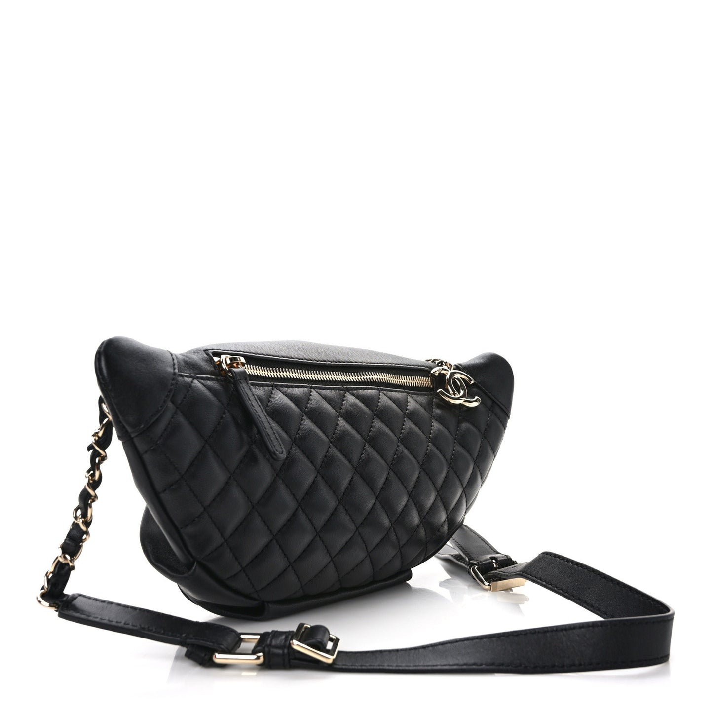 Lambskin Quilted Waist Bag Fanny Pack Black