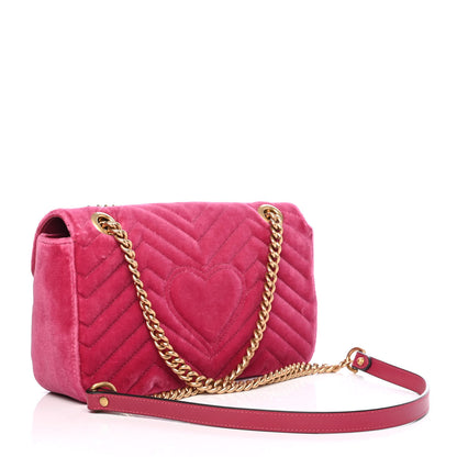 Gucci Velvet Matelasse Small GG Marmont Shoulder Bag Light Raspberry Rose 2 of 4