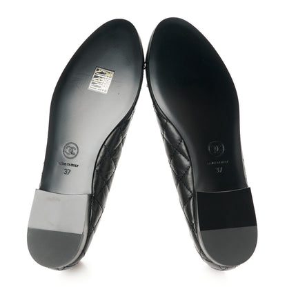 Chanel Aged Calfskin Quilted CC Cap Toe Ballerina Flats 37 Black 5 of 9