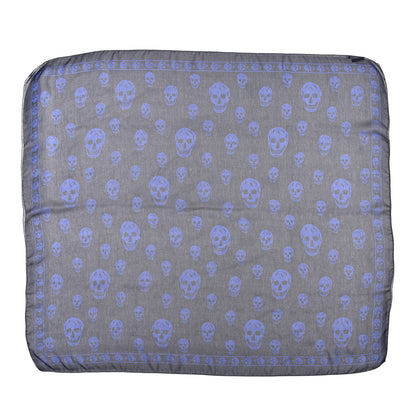 Alexander McQueen Silk Chiffon Skull Scarf Black Blue 1 of 3