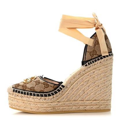 Gucci Monogram Matelasse GG Marmont Ankle Wrap Platform 35/120mm Espadrille Wedges 37 Beige Ebony Black Sand Storm 1 of 9