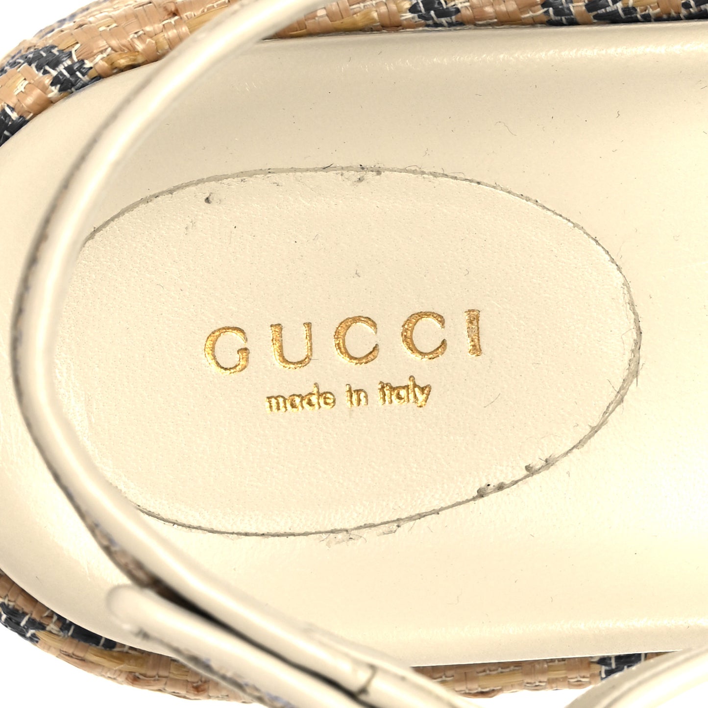 Raffia GG Monogram Granada Kid Angelina Platform 35mm Slingback Sandals 36 Natural Royale Mystic White