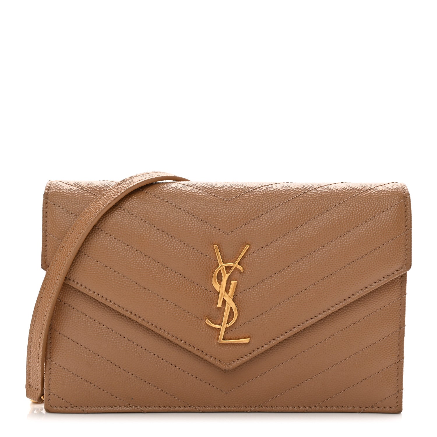 Saint Laurent Grain De Poudre Matelasse Chevron Monogram Envelope Chain Wallet Cork 1 of 12