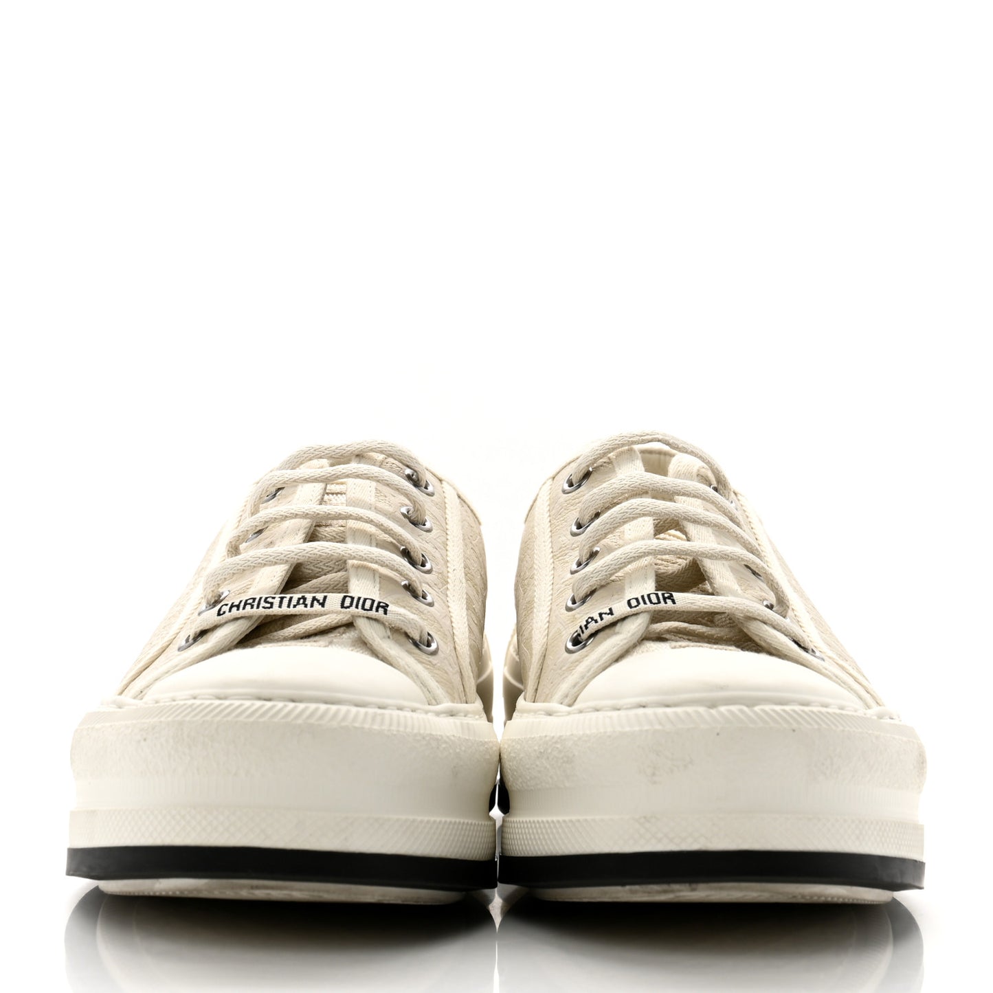 Calfskin Oblique Walk'N'Dior Low Top Sneakers 37 White Black