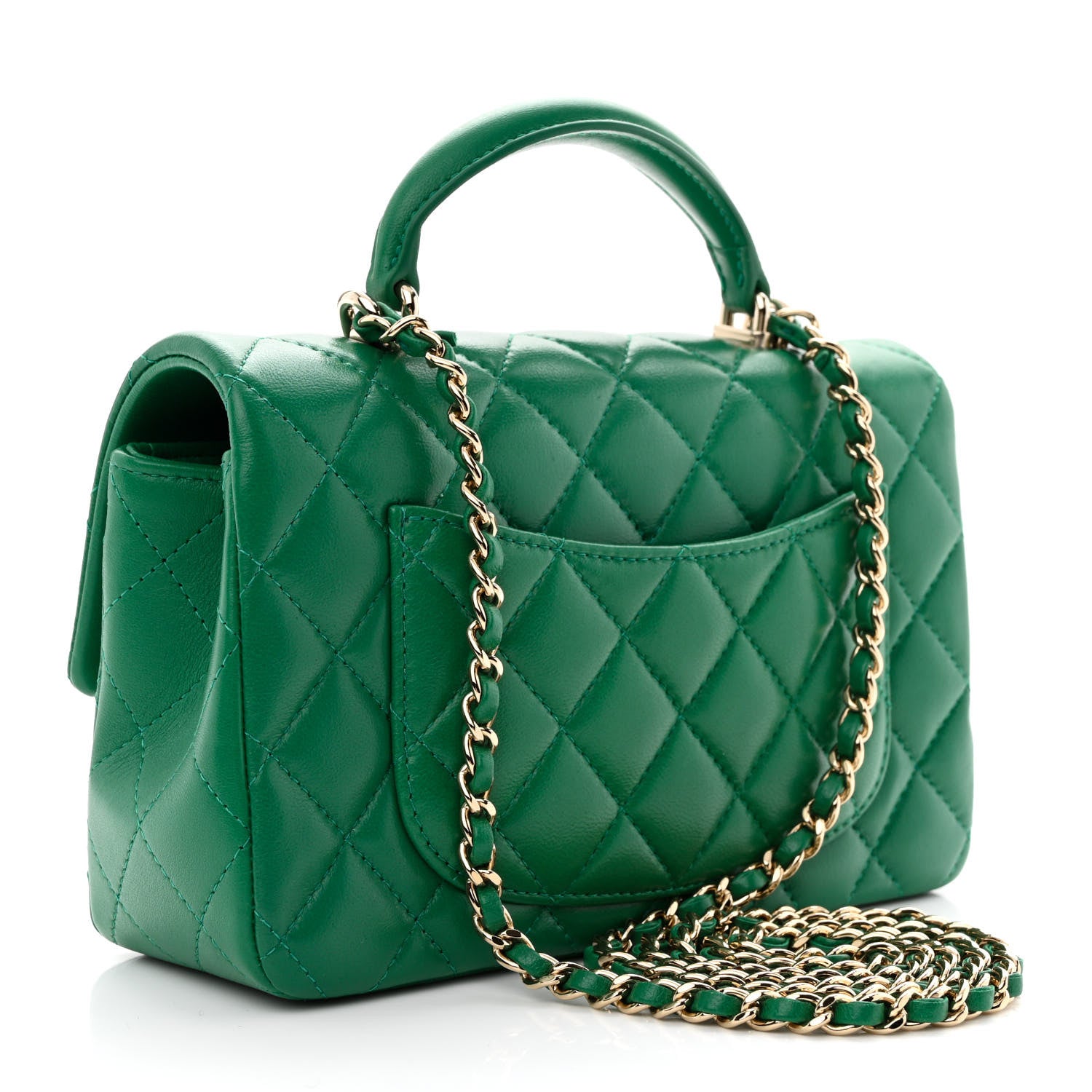 Chanel Lambskin Quilted Mini Top Handle Rectangular Flap Green 3 of 11