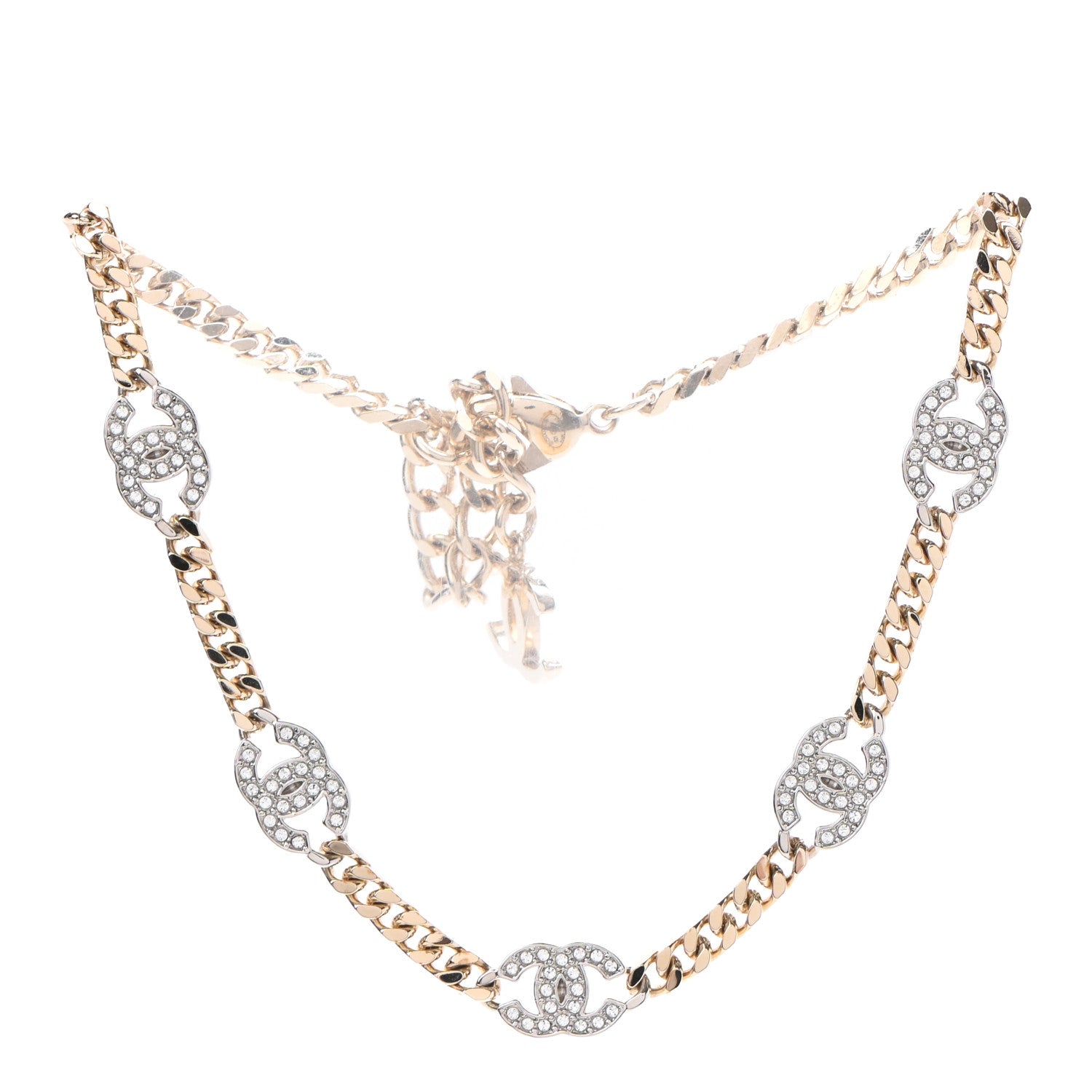 Chanel Crystal Chain CC Choker Gold Silver 3 of 6